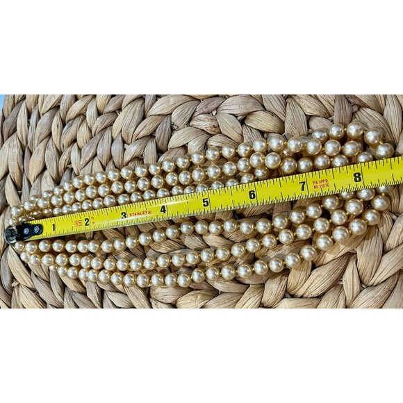 VTG Handknitted  3 Strand Large Faux Pearl Choker Necklace Magnetic Coquette - Picture 6 of 8